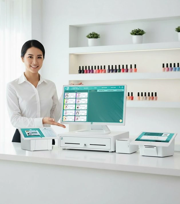 RAVO POS system at a nail salon front desk